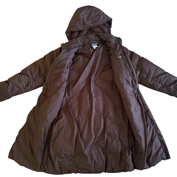 Patagonia Hooded Goose Down Long Parka Jacket Coat Womens Med M Brown Puff 1123 - Picture 8 of 16